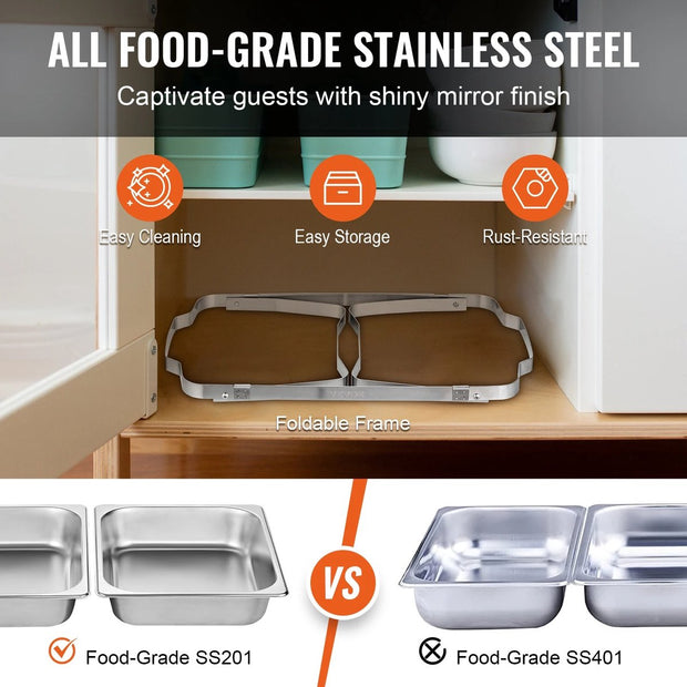 Warmhoudbakken - Buffetwarmer - Warm En Koud Eten - Buffet - Warmhoudschalen - Warmhoud Schaal - Stainless Steel - RVS - 2 Stuks