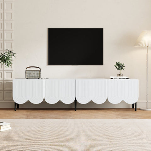 Modern Tv-kast - in Wit - Met een Uniek Patroon - 180x 40x45cm - voor Televisie tot 80 inch - Twee Deuren - Kabelbeheer