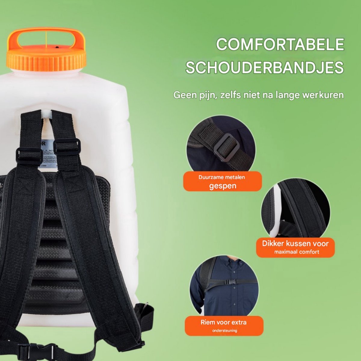 Tuinsproeier Rugspuit - Buitenrugspuit - voor Onkruidbestrijding en Reiniging - Verstelbare druk - 4 Gallon Tank - Wit & Oranje