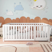 Peuterbed - Kinderbedden 90x200 - Met hek en deur - Modern design - Houten frame - Eenpersoonsbed - Babybedje - Massief grenen