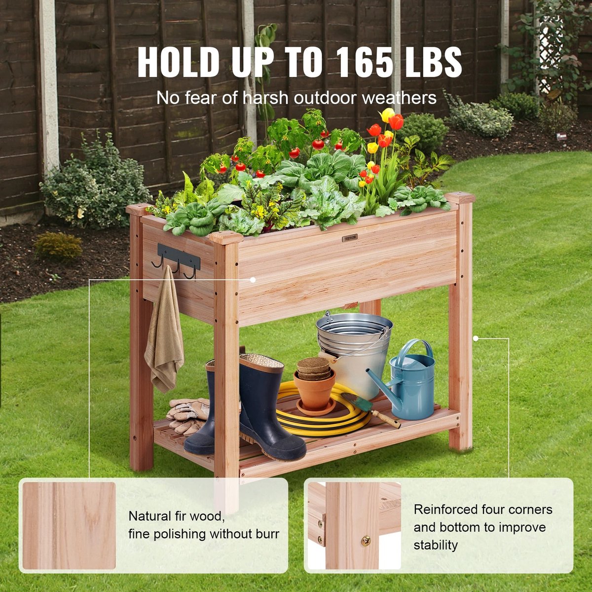 Kweekbak - Kweektafel op poten - Moestuintafel Verhoogd - Kweektafel moestuin - Kruidenbak Op Poten - Kruidenbak Buiten Hout - 86x46x76cm - Hout/100kg Draagvermogen