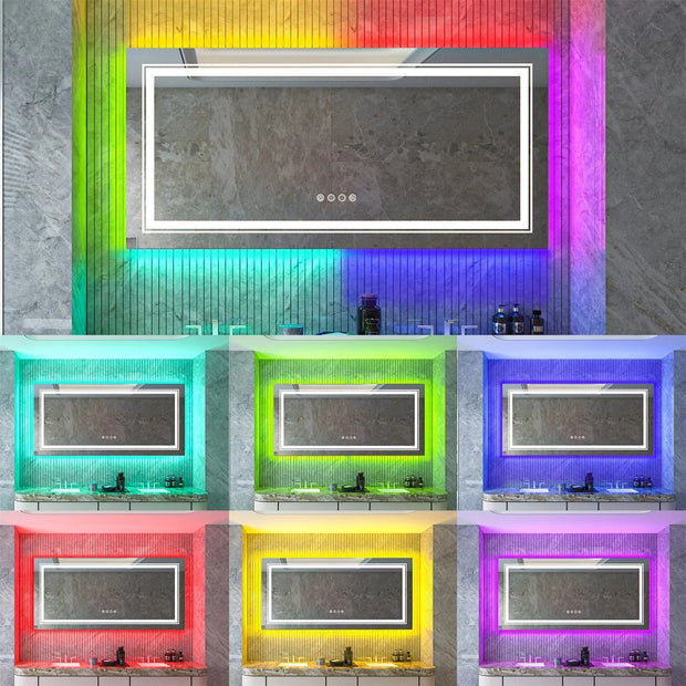 Moderne Badkamerspiegel - RGB Kleuren - Dimbare LED Verlichting - Anti-Condens Spiegel - Breukbestendig - 80x80cm