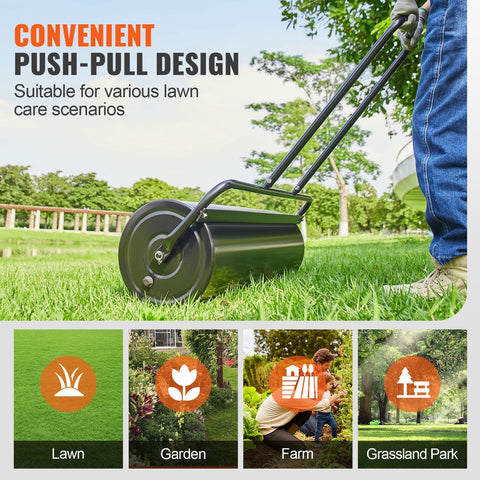 Gazonwals - Robuust Stalen Frame - 61 Liter Capaciteit - 99 x 30 x 112 cm  - Eenvoudig in Gebruik en Opbergen - Met U-Vormig Handvat - Voor Tuinen - Boerderijen en Groene Parken