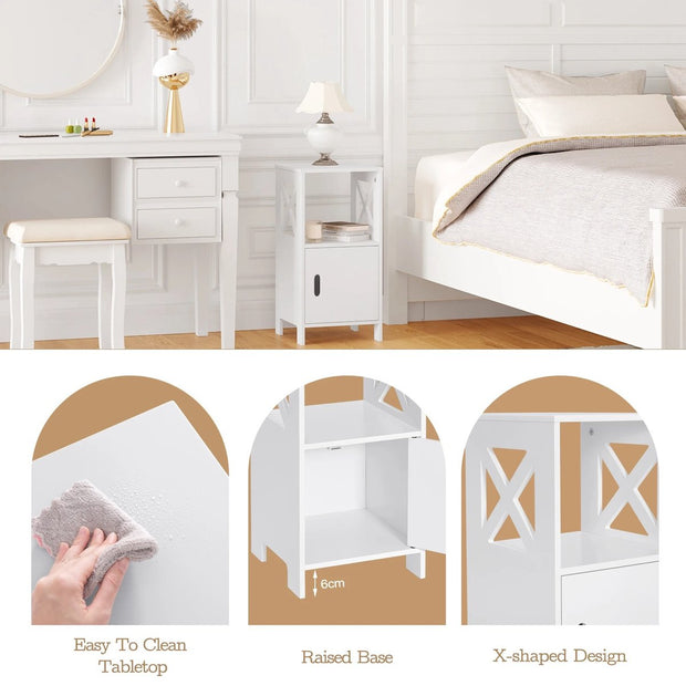 Nachtkastje - Set van 2 - Bijzettafel - Moderne kastjes - Opbergkast voor Slaapkamer - Gangkastje - Smalle kastjes - 30X60X30cm - Wit