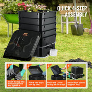 Wormcomposter - HDPE-Materiaal - Robuust en Duurzaam - Grote Capaciteit - Hoge Composteringsefficiëntie - Makkelijke Installatie - 40x40x65cm - 50L - Zwart