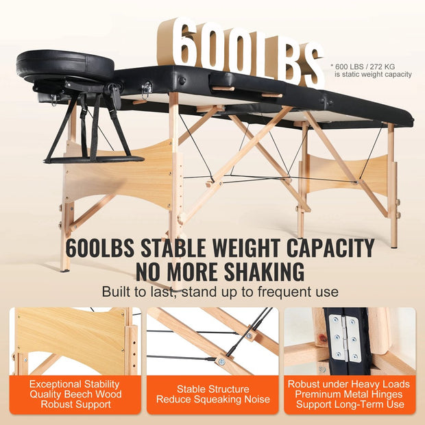 Massagetafel - Verstelbare Hoogte - Inklapbare Massagetafel - Massage Tafel - Behandeltafel - Massagetafels