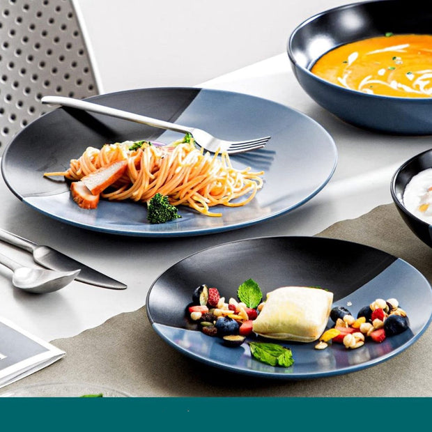 Serviesset 8 Persoons - Serviessets - Bordenset - Chique Bordenset - Keramiek - Blauw en Zwart