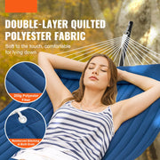 Hangmat - 2 Personen Dubbele - met Gebogen Spreidstok - T-vormige Standaard - Afneembaar Kussen en Draagbare Draagtas Draagvermogen 200 kg - 1,4x1,9m - Blauwe