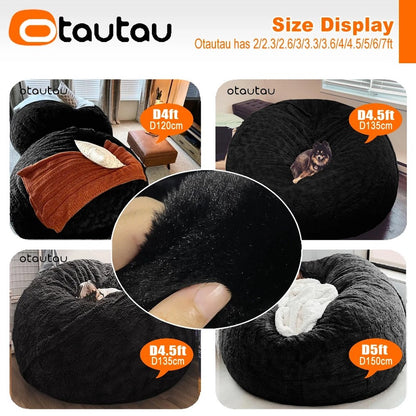 Bean Bag Chair Cover - (Cover Only, No Filling) - Oversized - Round Soft Fluffy - PV Velvet - Washable - Lazy Sofa - Duvet Cover - Living Room - Bedroom - Furniture Upholstery - Black