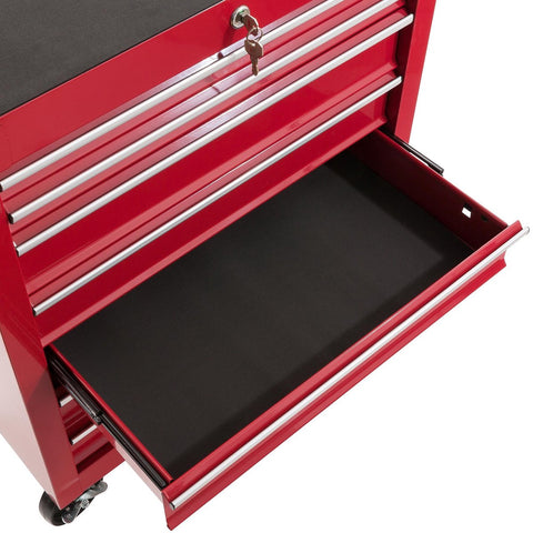 Werkplaatswagen - 7 vakken - Centraal afsluitbaar - Anti-slip coating - Wielen met Parkeerrem - Massief Metaal - Rood - Blauw of zwart 7 Fächer rood