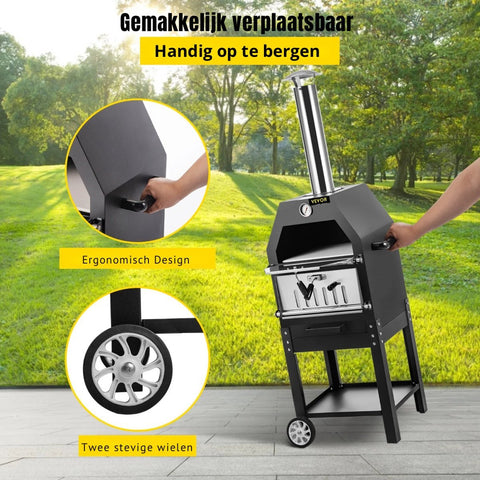 Onderweg online - Luxe BBQ - Pizza oven - 2-in-1 - Houtoven - Pizzasteen - Houtskool BBQ - 45.8x46.4x141.8 cm