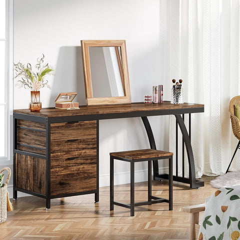 Bureau - met 3 Schakelbare Ladekast - Computerbureau - Computertafel - Bureautafel Bruin - 150 x 50 x 75 cm