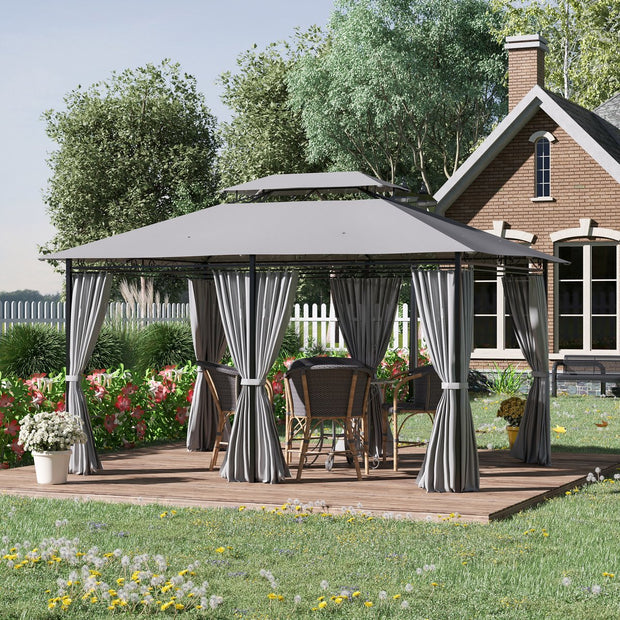 Paviljoen 4 x 3 m tuinpaviljoen tuintent partytent met zijwanden staal koffie 84C-050