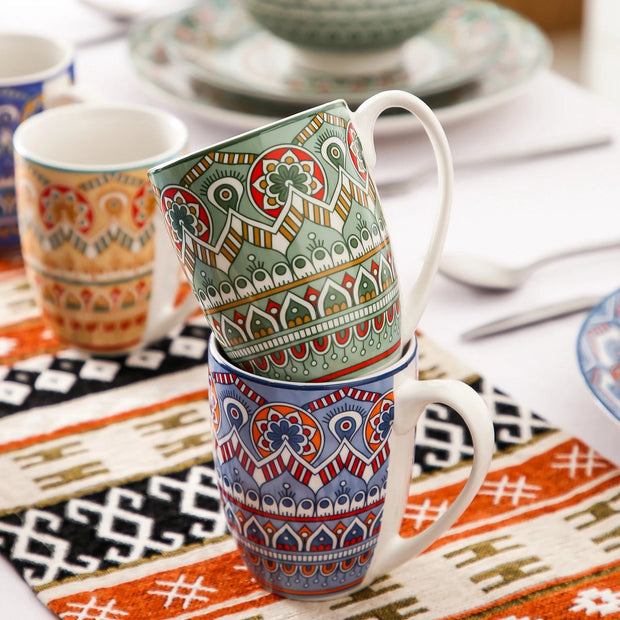 Serviesset - 32-delig - Bohemian Mandala Design - Turquoise Porselein - Diner,Dessertborden, Kommen & Mokken - Uniek & Stijlvol