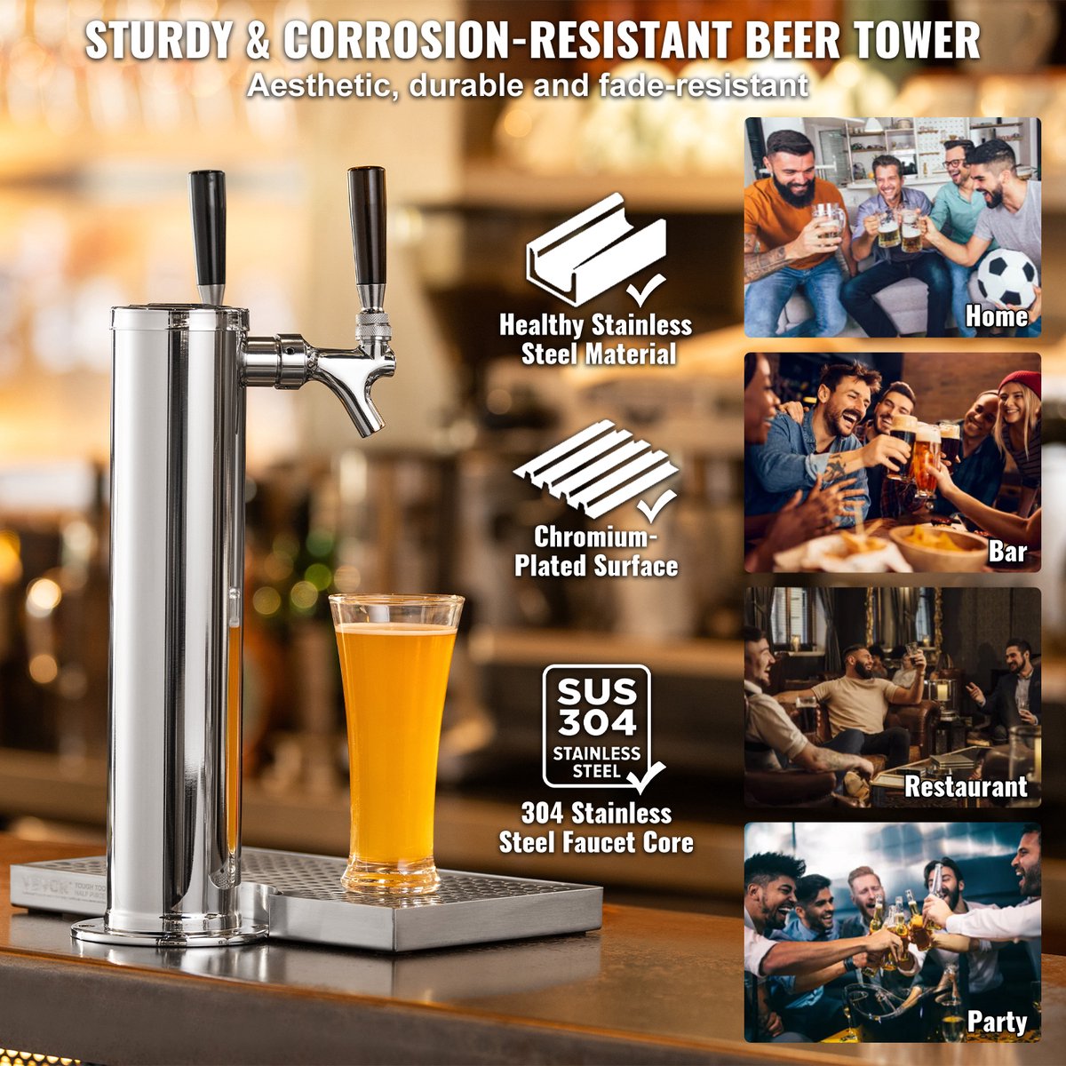 Biertoren met Twee Tapkranen - Dual Gauge Regelaar - S-Systeem Cilinderkoppeling - Inclusief Bierlekbak - Voor Bruiloften - Feesten en Bars - QUORE