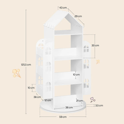 Boekenplank - Draaibare Boekenkast - Kast Woonkamer - Speelgoedkast - Kinderkast - Speelgoedopbergkast - 63 cm x 125 cm x 59 cm - Wit