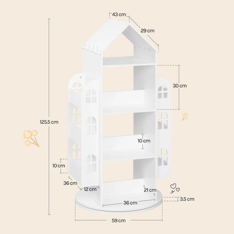 Boekenplank - Draaibare Boekenkast - Kast Woonkamer - Speelgoedkast - Kinderkast - Speelgoedopbergkast - 63 cm x 125 cm x 59 cm - Wit