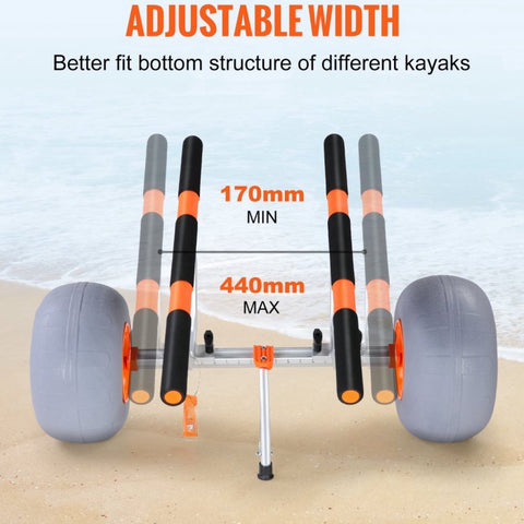 Kajaktrolley Kanotrolley van Aluminiumlegering 805x935x460mm tot 160kg Draagvermogen 30cm Rubberen wielen 170-440mm verstelbaar voor boottrolley kajak kanotransportwagen trolley surftrolley boottrailer