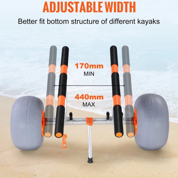 Kajaktrolley Kanotrolley van Aluminiumlegering 805x935x460mm tot 160kg Draagvermogen 30cm Rubberen wielen 170-440mm verstelbaar voor boottrolley kajak kanotransportwagen trolley surftrolley boottrailer