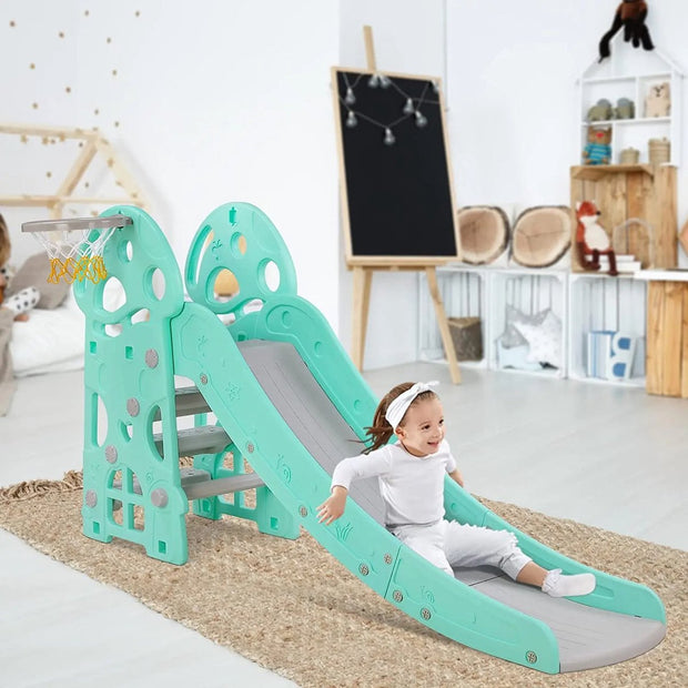 Glijbaan - Met basketbal ring - Mintgroen - Voor binnen en buiten - Makkelijk op te bergen