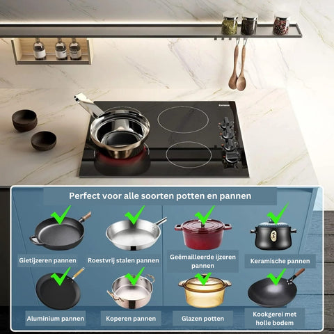 Elektrische Kookplaat 4 Pits - Elektrische Kookplaat 4 Branders - Keramische Kookplaat met Knoppen - Zwart