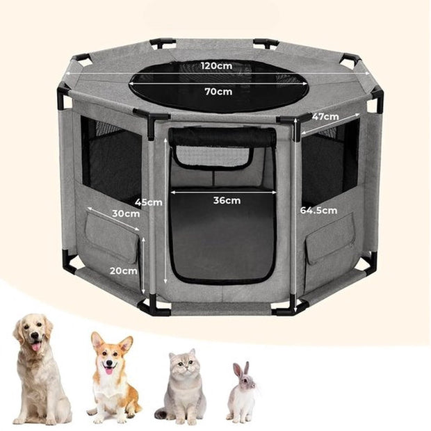 Puppyren - Hondenren - Kattenren - Puppy Tent - Bench voor alle huisdieren - Honden - Katten - 65 cm Hoog - Grijs