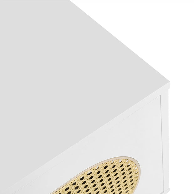 Wit Rattan - TV Cabinet - 180x40x50cm - 4 Rattan-Deuren - Verstelbare Planken - en Kabelbeheer voor Televisies tot 80 inch - Tv-Kast - Lowboards