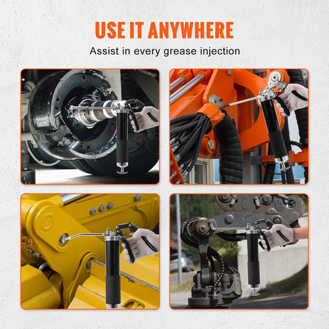 Handmatig Vetspuit - Koolstofstaal & Aluminiumlegering - Maximale Werkdruk 6000 PSI - Capaciteit 13 OZ - Hendelontwerp Waarmee - Vetspuit Voor Zwaar Gebruik - 37.5x13x5.64cm - Oranje