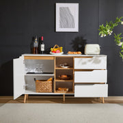 Moderne witte dressoirkast – 140x40x80,5 cm – Opbergkast met 3 lades, open compartimenten en planken – Dressoir met kantelbeveiliging – Voor woonkamer, hal of slaapkamer