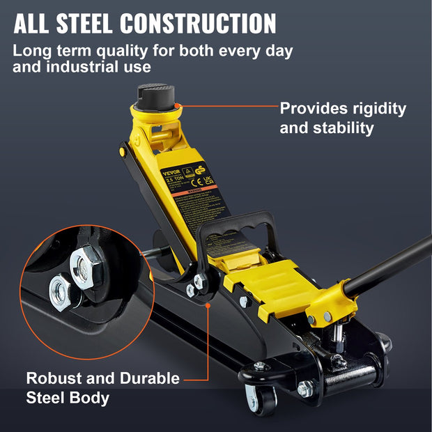 Laag Profiel Vloerkrik - Hydraulisch - Hefbereik 85-380 mm - Stalen Constructie - Veilig Rubber Zadel - Geschikt voor Auto's - SUV's, Vrachtwagens (Copy)