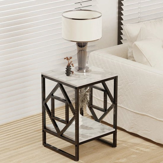 Bijzettafel - Nachtkastje - Salontafel - Zijtafel - Decoratietafel - Lampentafel - Wit Marmer - 40x40x58 cm