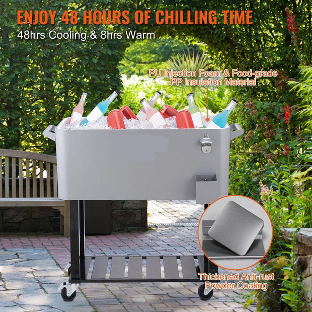 Coolbox - Rolling Fridge - Drink Bucket - Cooling Bucket - Beer Cooler - Refrigerator - Fridge - 100+ Bottles - 75 Liters - Grey