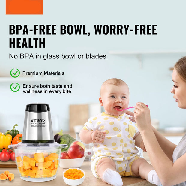 Elektrische Keukenmachine - 400W - 1,2 L - Glascontainer - BPA-Vrij - Met 2 Haksnelheden - S-Vormig Mes - Gebruiksvriendelijk Ontwerp - Geschikt voor Thuisgebruik - Zilver