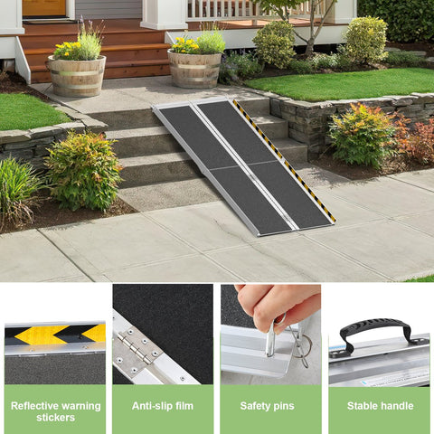 Oprijplaat Brug Draagbaar 152cm - Oprijplaat voor rollators Rolstoelen - Aluminium Rolstoelhellingbaan tot 270 kg - Rijgoot Drempelhelling - Opvouwbaar antislip oppervlak