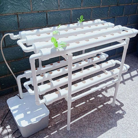 Kweekbak - Hydrocultuur Set - Kweektafel op Poten - Duurzaam - Licht Gewicht - Hydroponic Systeem - 2 Lagen - 72 Gaten - 98x55x72 CM - Wit