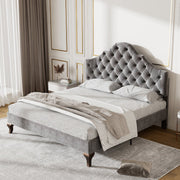 Gestoffeerd bed 90*200 - met lattenbodem en hoofdeinde- Gestoffeerd bed met in hoogte verstelbaar hoofdeinde - Jeugdbed, eenpersoonsbed - Houten lattenbodem, eenvoudige montage - Fluweel - Grijs