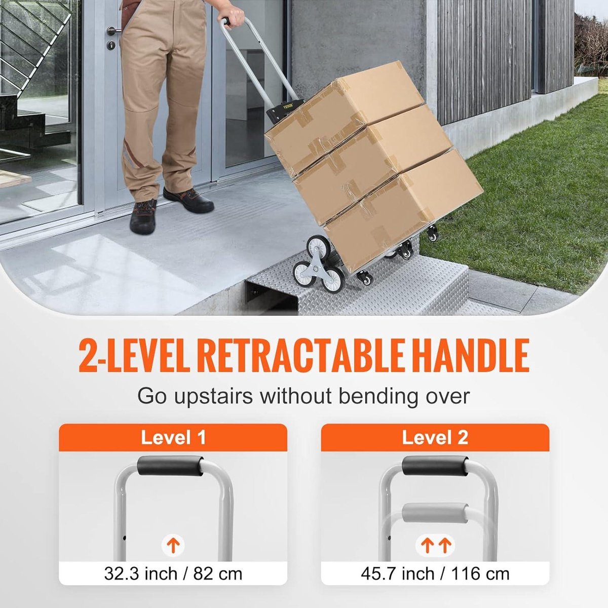 Trappentroler - 50-100 kg - Steekwagen Trap - Opvouwbaar Aluminiumlegering - In Hoogte Verstelbare Handgreep - 82-116 cm - 4 Universele Wielen - 39 x 27 cm - voor Magazijnen - Luchthaven - Winkelcentrum