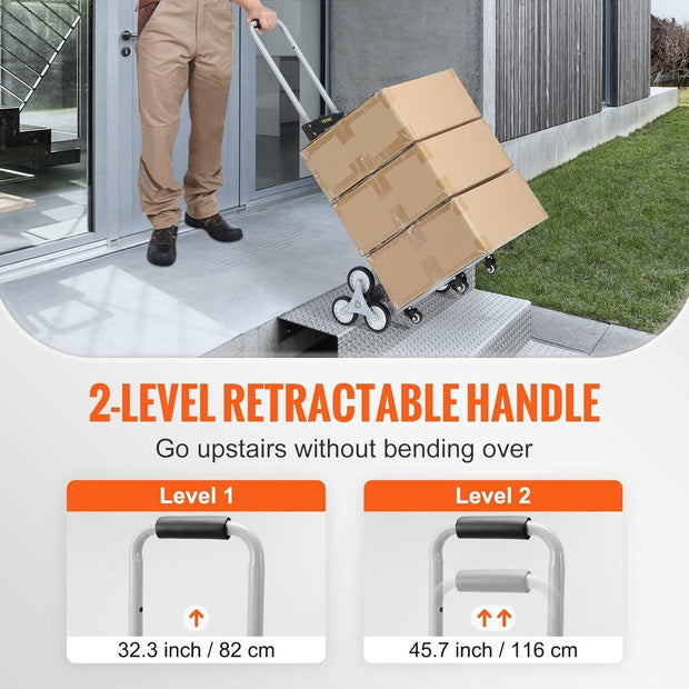 Trappentroler - 50-100 kg - Steekwagen Trap - Opvouwbaar Aluminiumlegering - In Hoogte Verstelbare Handgreep - 82-116 cm - 4 Universele Wielen - 39 x 27 cm - voor Magazijnen - Luchthaven - Winkelcentrum