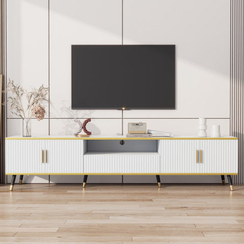Modern Tv-kast - in Wit - Met een Uniek Patroon - 200x40x46cm - voor Televisie tot 80 inch - Twee Deuren - Kabelbeheer