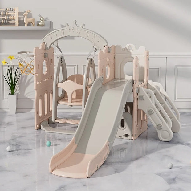 Multifunctionele Glijbaan Schommel Combinatie - Glijbaan - Schommel - Basketbalnet - Roze