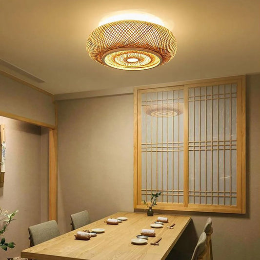 Rieten Plafondlamp - Bamboe Rotan Vintage Lamp - E27 - Decoratieve Kunst Kroonluchter - Handgeweven - 50 cm