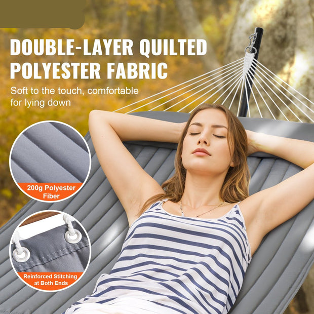 Hangmat met Standaard - Stalen kettingen - Grijs verdikt doek met Kussen - 2 Persoons - 376x105x140cm - Max 210kg