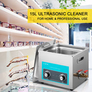 Ultrasoon Reiniger - 15 L - met Verwarmingstimer 20-80°C - 360W -  Roestvrij Staal - Professionele Ultrasone Reinigingsapparaat - voor het Reinigen van Vinylplaten, Sieraden, Brillen, Laboratoriumbenodigdheden - Zilver