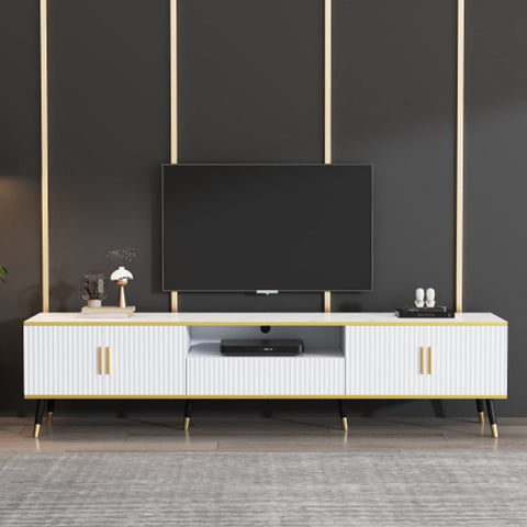Modern Tv-kast - in Wit - Met een Uniek Patroon - 200x40x46cm - voor Televisie tot 80 inch - Twee Deuren - Kabelbeheer