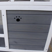 Kattenhuis - voor Buiten – Weerbestendig Houten Hok - met 2 Verdiepingen – Ruime Kooi - Bench en Ren – Duurzaam en Comfortabel – Grijs