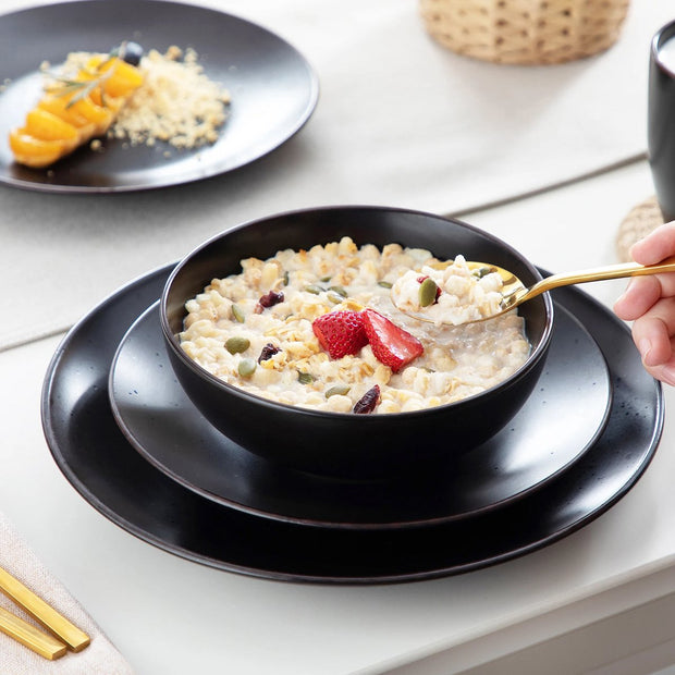 Serviesset - Zwart - 16 Stuks - Porselein - Borden - Bordenset - Serviesset 6 Persoons - Borden Set