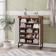 Praktisch Schoenenrek - Schoenenrek met 6 Niveaus - Schoenenkast - Schoenenrek Metaal Modern - Metaal - 73 x 35 x 105 cm - Wit en Bruin