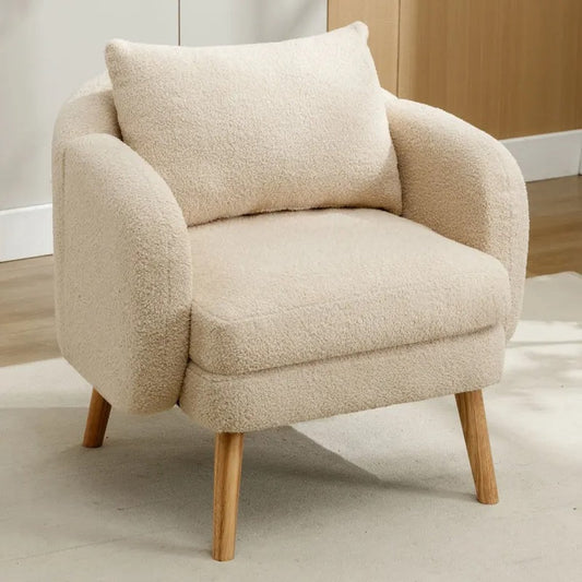 Teddy fauteuil - Leesstoel - Woonkamer - Kinderkamer - Fauteuil met extra dik kussen - Massief houten poten - Beige