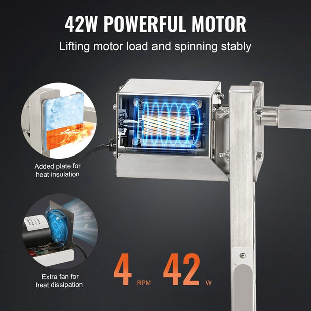 Speenvarkensgrill - Lamsgrill - 117 cm -  41 kg - Roestvrij Staal - Rotisserie Spit - Braadgrill - 42W -  Lamsgrill BBQ-grill - Grillwagen Barbecue - 8in - Hoogte verstelbare Grote - Piesgrill kalkoenvlees, ham