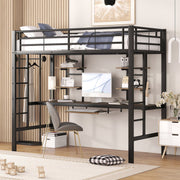 Kinderbed - Zonder Matras - Zonder Stoel - Metalen Bedframe met Bureau en Twee Boekenplanken - Geschikt voor Kinderen - Tieners en Volwassenen - 90x200 cm - Zwart